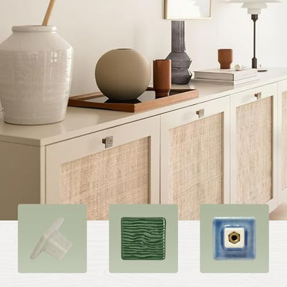 6 Pack Ceramic Drawer Pulls Square Cabinet Pulls Blue Drawer Knobs Wavy Natural Cabinet Handles Cute Dresser Knobs Boho Drawer Pull - color: Blue
