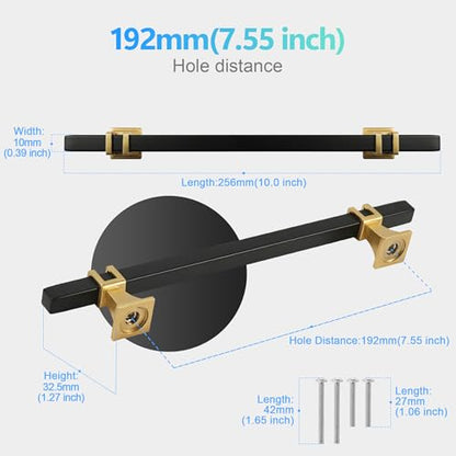 Cabinet Pulls Matte Black and Gold Cabinet Handles, 10 Pack 7-1/2 Inch Kitchen Door Cupboard Wardrobe Drawer Handles, Cabinet Hardware Bar Drawer Pulls, 192mm Hole Centers - color: Black and Gold, size: 7-1/2 inch Hole Centers Pull