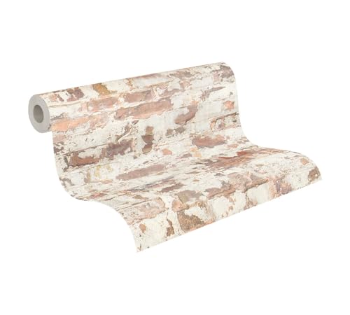 A.S. Création Livingwalls Wallpaper Industrial Design - White, Grey, Orange - Stone Wallpaper 395.99in x 20.87in Made in Germany - 369291 - color: Grey Orange White