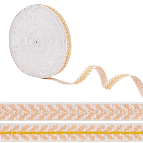 OLYCRAFT 20 Yards Jacquard Ribbon Trim 0.5 inch Wide Leaf Pattern Jacquard Polyester Ribbons Leaf Jacquards Woven Embroidery Trim for DIY Sewing Crafts Handmade Bag Belts Clothing Decoration - color: Light Salmon