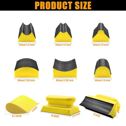 VIBRATITE 9 PCS Contour Sanding Blocks Set, 4 Inch Hand Sander