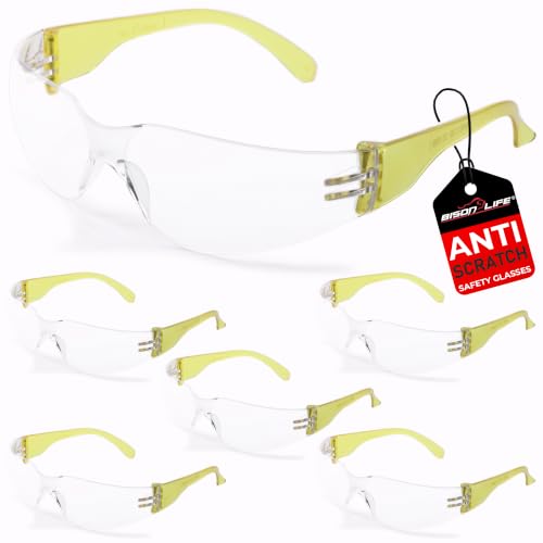 BISON LIFE Clear/Yellow Safety Glasses for Men & Women, ANSI Z87.1, 6 Pack - color: Clear/Yellow