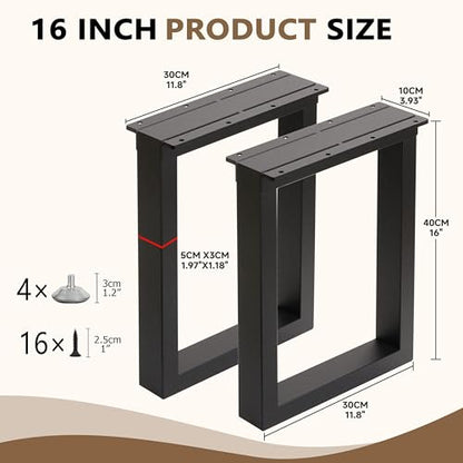 16 Inch Metal Table Legs for Bench, Coffee Table, Desk - Heavy Duty Furniture Legs Set of 2 (Black, H16 x W11.8, Screws & Adjustable Feet Pads Included) - color: U-shaped, size: 16 IN