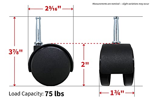 Shepherd Hardware 9406 2-Inch Office Chair Caster, Twin Wheel with Brake, 5/16-Inch Stem Diameter, 75lb Load Capacity, 2-Pack,Black - style: 2" wheel with brake, 5/16" x 1-1/2" grip-neck stem
