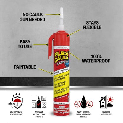 Flex Caulk Hybrid Polymer Waterproof Sealant, White, 9 oz, 2-Pack - style: Hybrid, White, 9 oz, 2-Pack
