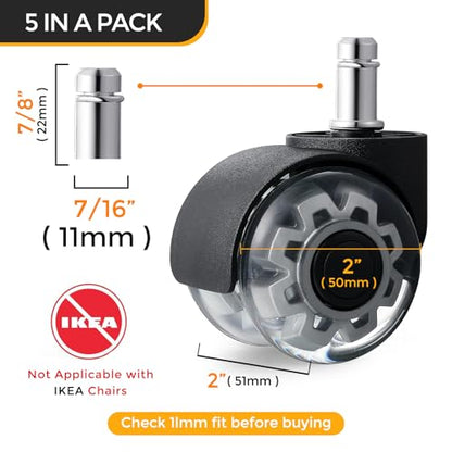 2 inch Office Rubber Chair Wheels, Quiet Replacement 5Pcs Grey - color: Grey