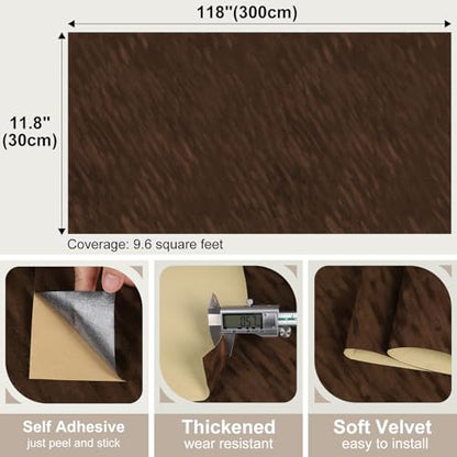 Brown Velvet Drawer Liner Contact Paper for Shelf Cabinets, Self Adhesive Felt Fabric for Jewelry Boxes DIY Arts & Crafts, Peel and Stick Velvet Wallpaper for Home Upholstery, 11.8"x118" - color: Brown