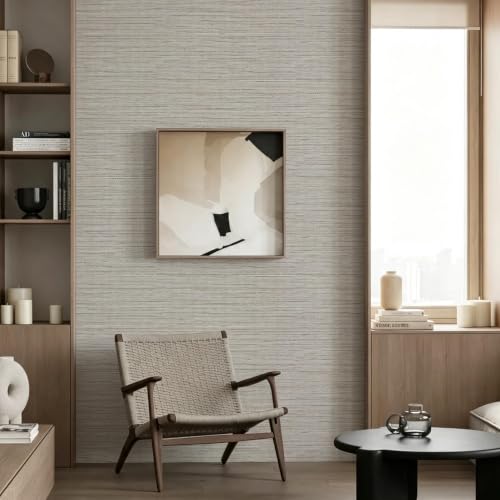 Beige Grasscloth Peel and Stick Wallpaper Textured 17.3in x 393.7in - color: Beige, size: 17.3inch × 393.7inch