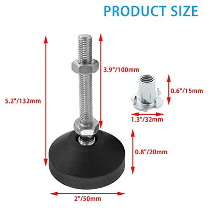 Luomorgo M12 Leveling Feet with T-Nut, D50 x M12 x H100, 4 Pcs - size: D50 x M12 x H100