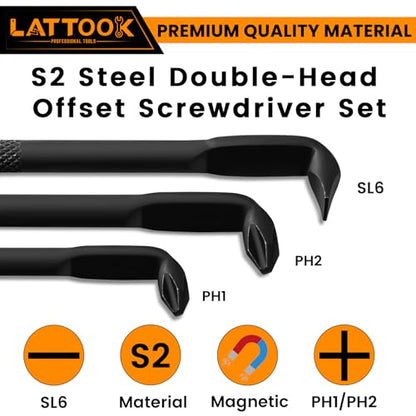 3PCS L-Type Right Angle Offset Screwdriver Set(PH1, PH2, SL6) - style: L-TYPE