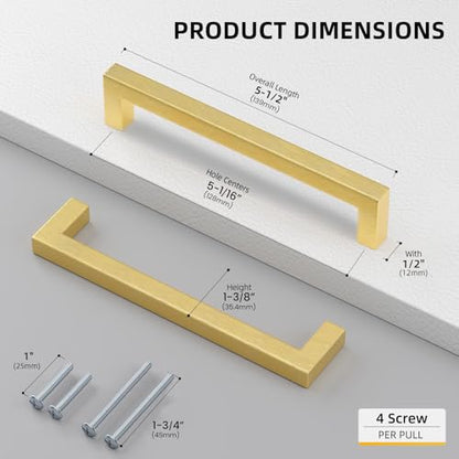 Goldenwarm 35 Pack 5 in Gold Cabinet Handles Square Drawer Pulls - color: Gold, size: 5 Inch Hole Center