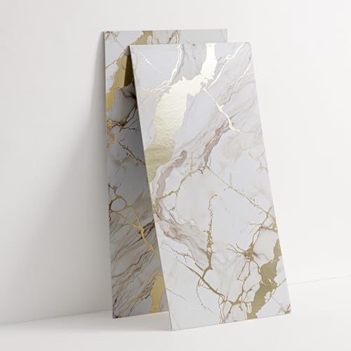Haimin 3D Wall Panels Peel and Stick Marble Look Tile Backsplash, 20 Pack - color: White Gold