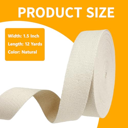 Natural Heavy Cotton Webbing 1-1/2 Inch, 12 Yards Cotton Webbing Strap for Rug Binding Trim, Seam Reinforcement & Homemade Cloth Belt Supplies - size: Width: 1-1/2 Inch