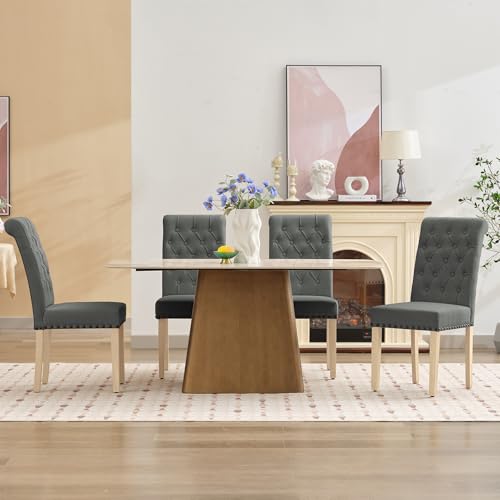 LOULENS Fabric Dining Chairs Set of 4, Upholstered Kitchen Chairs, Dark Grey - color: Dark Grey, size: Set of 4