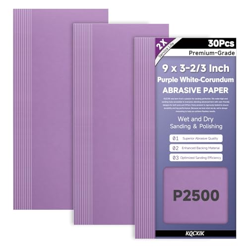 30-Sheet Premium White Corundum Wet Dry 2500 Grit Sandpaper - size: 9 x 3-2/3 Inch, style: 2500 Grit