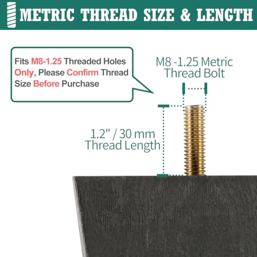 4pcs Plastic Square Legs 4" with T-Nuts, M8-1.25 Thread Bolt - size: 4 Inch, M8-1.25 Metric Thread Bolts