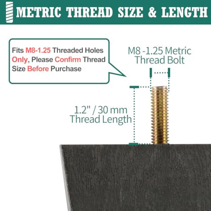 4pcs Plastic Square Legs 4" with T-Nuts, M8-1.25 Thread Bolt - size: 4 Inch, M8-1.25 Metric Thread Bolts