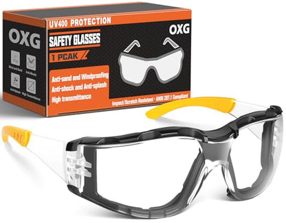 OXG Anti Fog Safety Glasses with Foam Gasket, ANSI Z87.1 Protective Eyewear - color: 1p-yellow