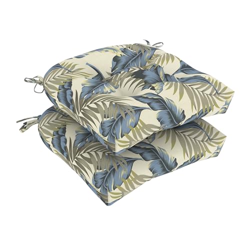 DYTXIII Set of 2 Outdoor Chair Cushions 19"x19"x4", Water Repellent Tufted Patio Seat Cushions with Ties, Thick Replacement Pads for Wicker Dining Chairs, Patio Furniture, Lush Palm Blue - color: Lush Palm Blue
