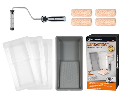 ROLLINGDOG 4" Jumbo Mini Paint Roller Kit, 3/8" Nap Microfiber Paint Roller - color: microfiber roller with tray