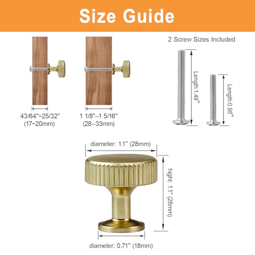 VEHCIL 20 Pack Round Brushed Gold Cabinet Knobs,Single Hole Gold Knobs for Cabinets and Drawers Cupboard Closet Bathroom Dresser Hardware,Solid Zinc Alloy - color: Brushed Light Gold (20PACK), size: 1.1 Inch