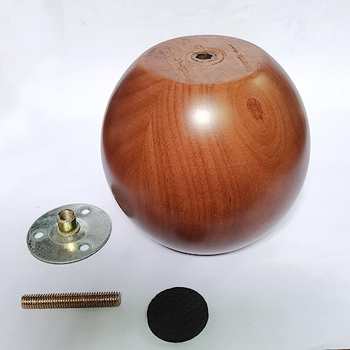 4.3 Inch Wooden Sofa Legs, Solid Wood Round Sofa Furniture Replacement Huge Bun feet, Big Wooden Feet for Cabinet/Desk/Funiture/Bookcase DIY, with Mounting Plate & Screws, 2Pcs - size: 4.3 inch Walnut
