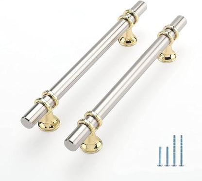 Kitchen Cabinet Handles 7-1/2 Inch 10 Pack, Brushed Nickel and Gold Cabinet Pulls, Silver Gold Drawer Pulls for Dresser Bathroom Two Tone Kitchen Hardware, Zinc Alloy Base - color: Brushed nickel&Gold, size: Hole Center:7-1/2 Inch(192mm)