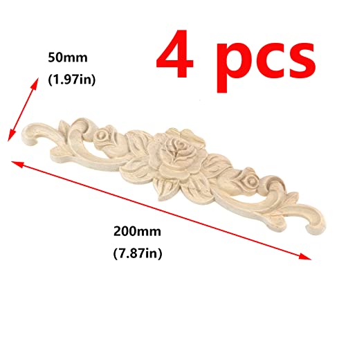 Antrader 4Pcs Wooden Carved Appliques Onlays for DIY Furniture,7.87x1.97in - style: Style 2