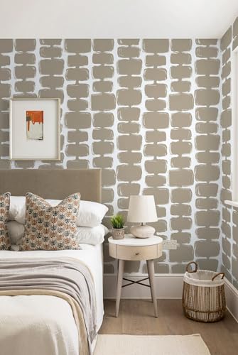 Safiyya 17.3"x393" Peel and Stick Wallpaper Mid Century Modern Abstract Contact Paper Geometric Wall Paper Self Adhesive Removable Wallpaper for Bathroom and Bedroom Vinyl, Light Brown and White - color: Light Brown and White, size: 17.3" x 393"