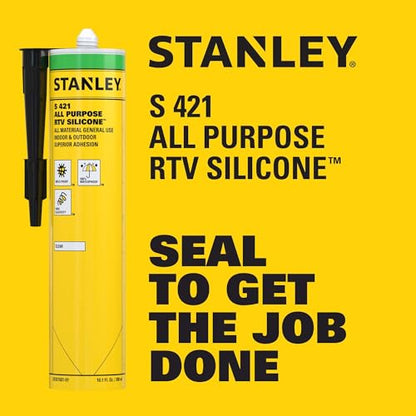 Stanley S421 RTV Silicone Caulk Clear (1 x 10.1 fl.oz.) - 100% Waterproof Industrial-Grade Silicone for Kitchen, Bathroom, Shower, Window, Door, Indoor & Outdoor Use - size: 1 Pack