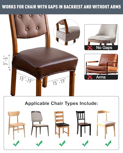 Genina Dining Chair Covers Set of 4, Waterproof PU Leather Dining Seat Covers Stretch Wipeable Dining Room Seat Cover Kitchen Chair Slipcover Protector (Rear-Covered Design, Chocolate) - color: Chocolate, size: Rear-Covered 4PCS