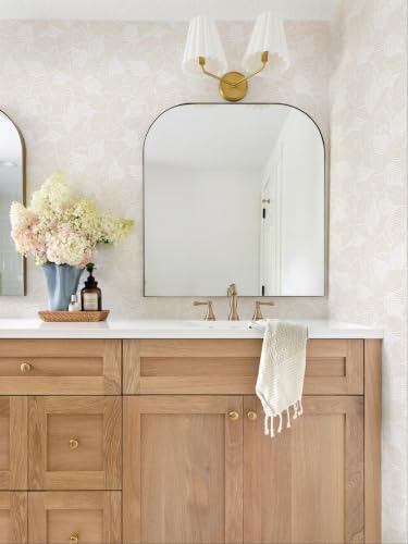 Dimoon Peel and Stick Wallpaper Beige Geometric Contact Paper for Bathroom Kitchen Striped Botanical Stick on Wall Paper Leaf Boho Removable Wallpaper Renter Friendly Vinyl Waterproof 17.3''x197'' - color: Beige and White, size: 17.3" x 197"