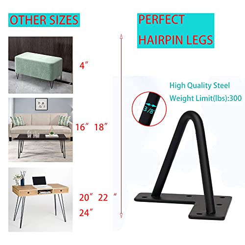 Heavy Duty Hairpin Legs 20'' Set of 4,DIY Metal Furniture Legs for Sofa/Cabinet/Nightstand etc | Diameter 3/8'' | with Screws and 4pcs Bonus Rubber Floor Protectors (20''), (M249)