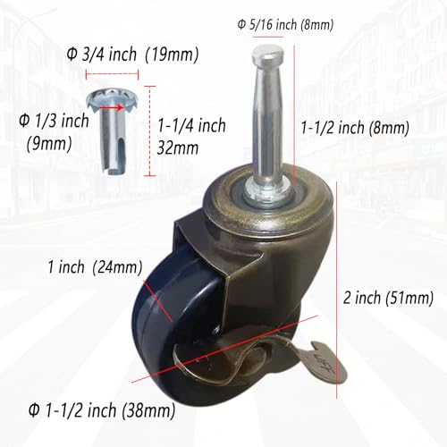 1-1/2 Inch Antique Caster Wheels, Furniture Casters 5/16 Inch x 1-1/2 Inch (8 x 38mm) Casters for Furniture Sofa Chair Cabinet Set of 4 - style: 1.5 Inch with Brake