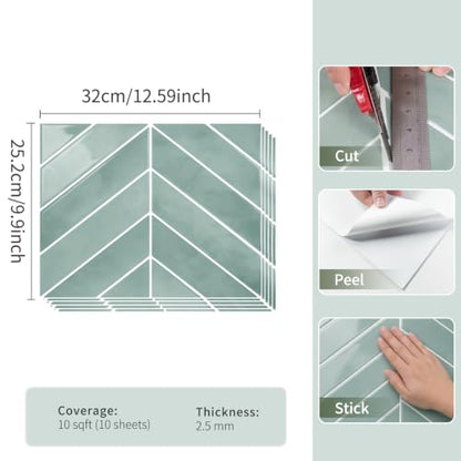 10 Sheets Thicker Herringbone Peel and Stick Backsplash(Blue,12.6”x9.9”) - color: Blue