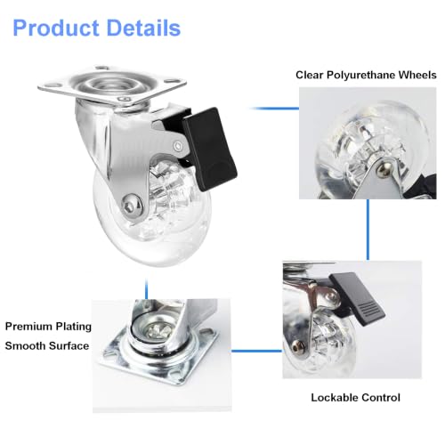 3" Swivel Caster Wheels, 800lbs, Lockable, Gel Clear, 4-Pack - size: 3 inch, With Brake