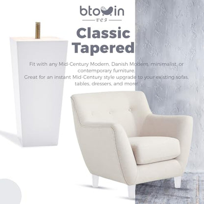 4 inch Solid Wood Pyramid Furniture Legs 4PCS Mid-Century Modern - color: White, size: 4" (10cm)