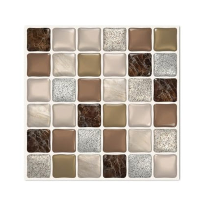 3D Mosaic Peel and Stick DIY Backsplash Tiles (24, Earthtone Brown) - color: Earthtone Brown