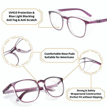 SQIMZAR Safety Glasses Goggles For Women Nurses Protective Eyewear,Anti Fog Safety Goggles - color: Green+purple