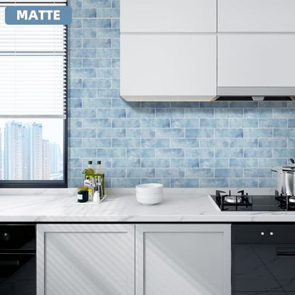 Tilingview 30 PCS Peel and Stick Backsplash Tile for Kitchen/Bathroom/Living Room, 3"x 9" Self-Adhesive Subway Tile for Backsplash, Imitation Glazed Tiles/Handmade Tiles (Matte Sky Blue) - color: Matte Sky Blue