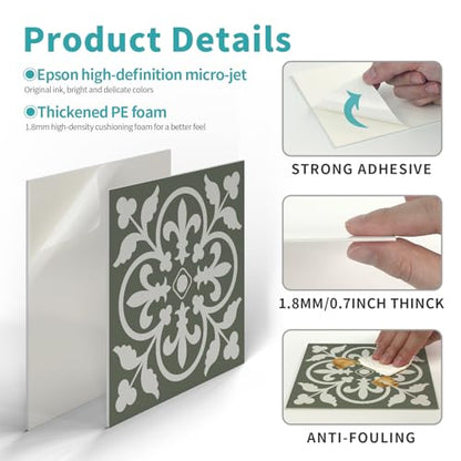 Alwayspon 12 Sheet 6x6inch 3D Thicken Foaming Board Vinyl Backsplash Marble Tiles, Self-Adhesive Peel and Stick Wall Tile Stickers Stick on Subway Tiles for Kitchen Bathroom Wall, Floral - color: Floral 1