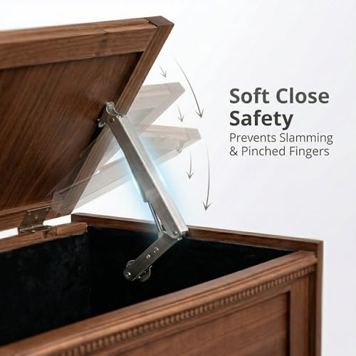 100N Heavy Duty Lid Support Hinge with Soft Close, 2 Pack Toy Box Hinges with Anti-Pinch Warning Stickers, Slow Closing Chest Hinges for Wooden Toy Box, Cedar Chest, Storage Trunk, Easy Install