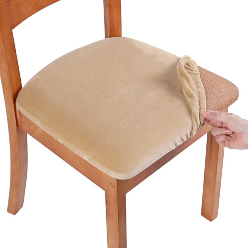 Smiry Velvet Seat Covers for Dining Room Chair Set of 8 - color: Beige, size: Set of 8