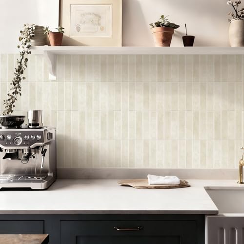 10 Sheets Thicker Design Peel and Stick Backsplash, Self Adhesive Wall Tiles, Stick on Backsplash for Kitchen and Bathroom, 11.8"x11.8",Beige - color: Beige