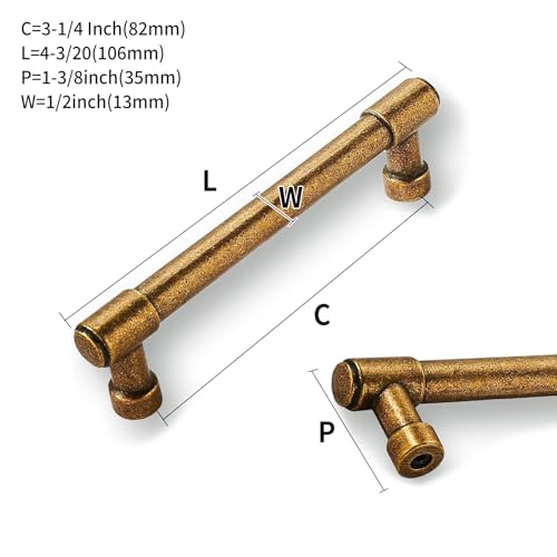 10 Pack 3-1/4 Inch Antique Bras Drawer Pulls Cabinet Hardware Handles for Cabinets & Cupboards - color: Antique Brass, size: 3-1/4"(82mm) Hole Center