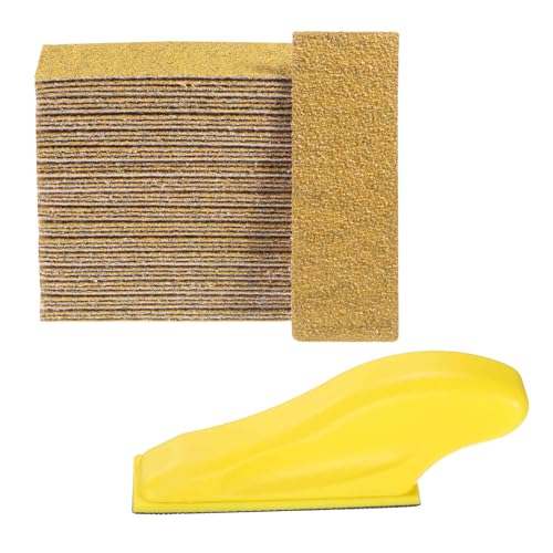 HARFINGTON 70 Pcs Detail Sander Paper 40 Grit 3.5" x 1.2" Micro Hand Sanding Papers Sheets Wet Dry Sandpapers with Sanding Block Tool for Wood Furniture Crafts Woodworking - style: 40 Grit
