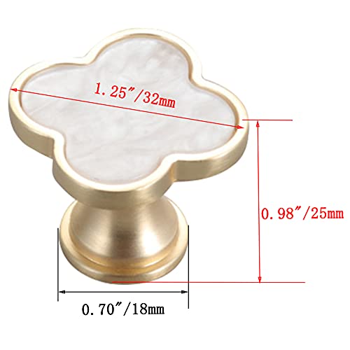 6 Pcs Clover Knobs Four-Leaf Handle Creative Cabinet Drawer Pulls Gold for Dresser Wardrobe Zinc Alloy Single Hole Door Handle(White) - color: White