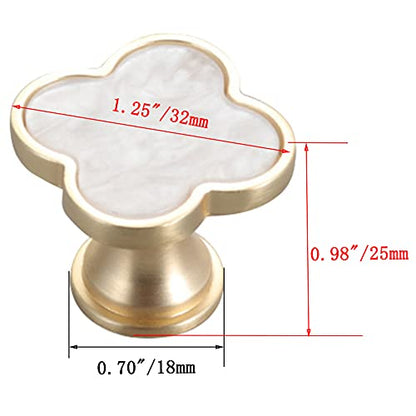6 Pcs Clover Knobs Four-Leaf Handle Creative Cabinet Drawer Pulls Gold for Dresser Wardrobe Zinc Alloy Single Hole Door Handle(White) - color: White