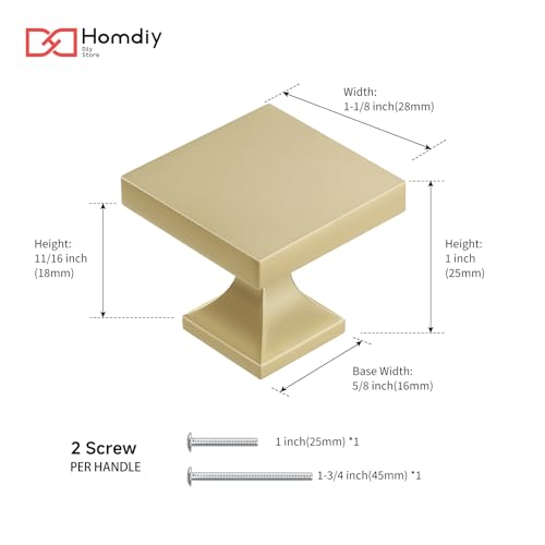 homdiy Gold Cabinet Knobs 5 Pack Brushed Gold Square Cabinet Knobs - color: Brushed Gold, size: 5 Pack