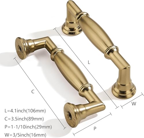 2 Pack 3-1/2 Inch Hole Center Brushed Brass Cabinet pulls Solid Satin Brass Heavy Duty Cabinet Pull Cabinet Handles Kitchen Cabinet Hardware Vanity Handles Bathroom Cabinet pulls - color: Brushed Brass, size: 3-1/2 Inch(89mm)hole center